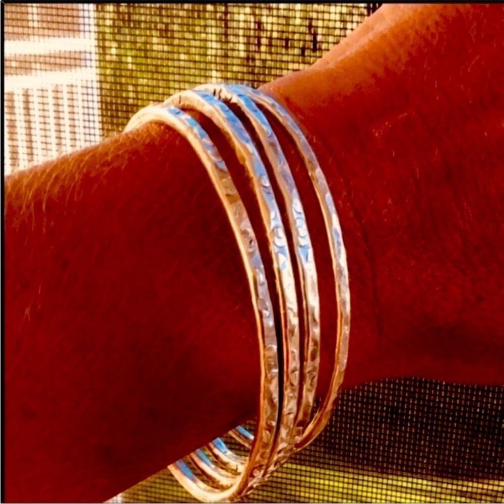 Sterling Silver Solid .925 Hand-Hammered Bangle Bracelet, 12 Gauge Artisan USA - Picture 2 of 5